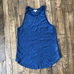 Aritzia WILFRED Volant Lace Blue Tank Too Sleeveless Racerback Sheer Navy MEDIUM